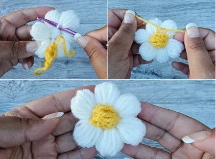 How to Crochet a Puff Stitch Daisy Flower Photo Tutorial