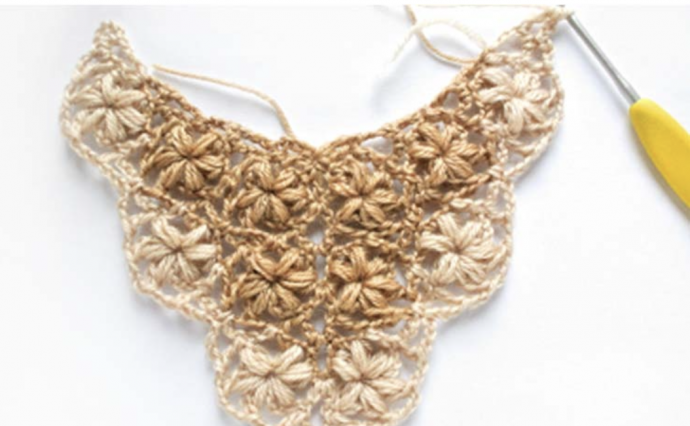 Elegant Blossoms: Crochet Flower-Puff Stitch Triangle Shawl Pattern