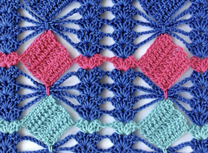 How to Crochet Coloured Square Lace Stitch