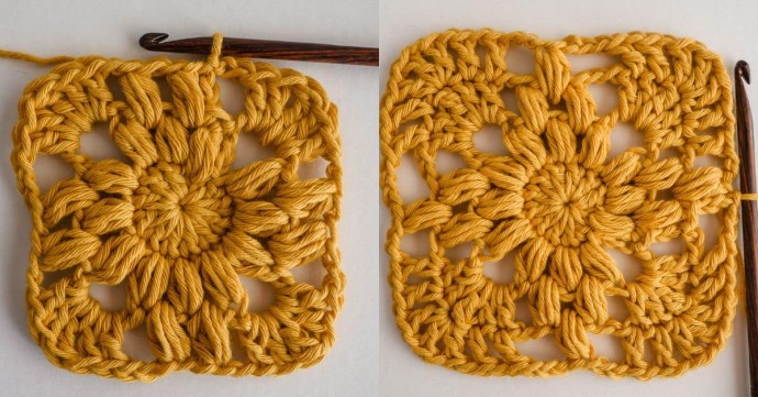 How to Crochet A Puff Star Granny Square Photo Tutoial
