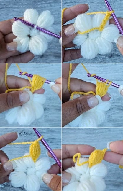 How to Crochet a Puff Stitch Daisy Flower Photo Tutorial